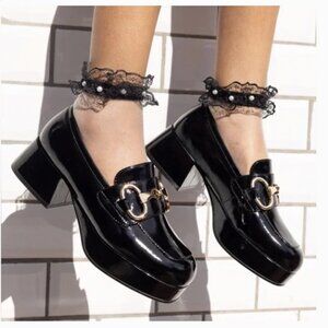 Jeffrey Campbell Student 2 Platform Loafer Black Crinkle Patent Women's Size 7